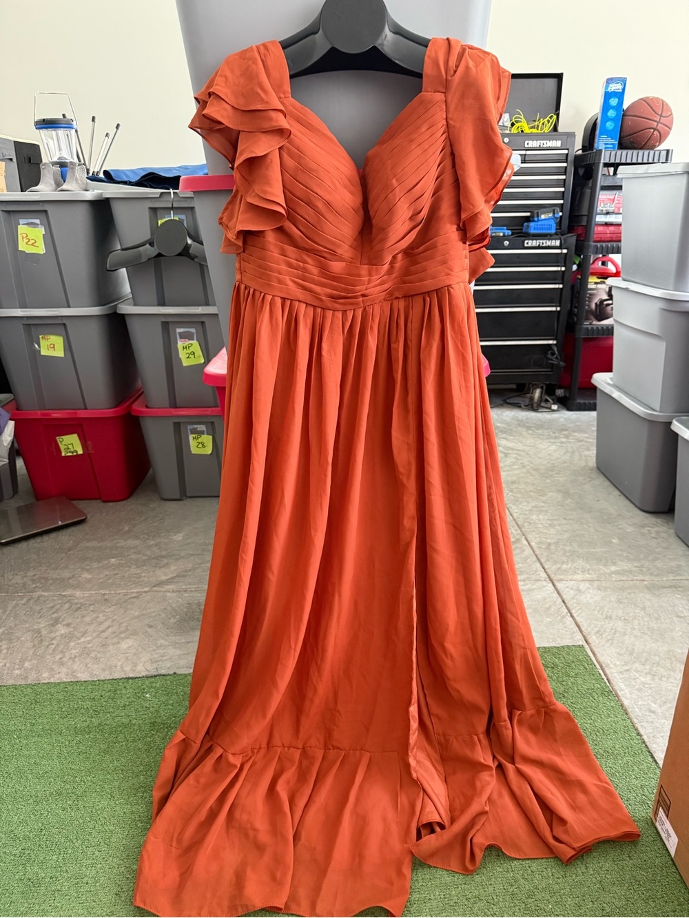 Elegant Rust Orange Ruffle Sleeve Women’s Dress m23